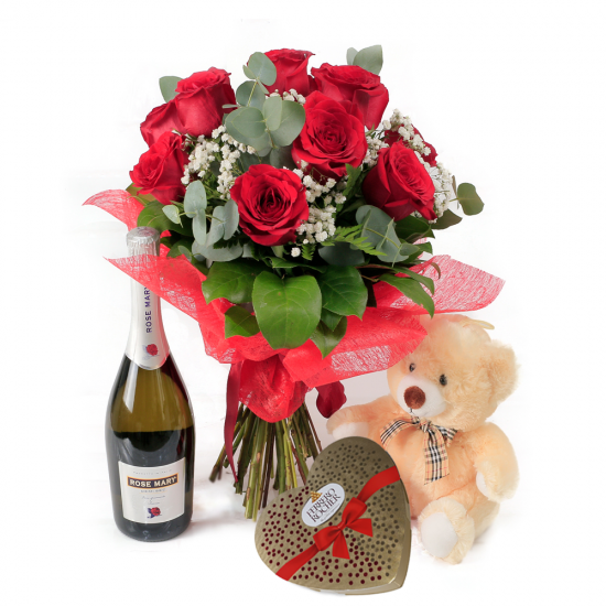 Pachet buchet 11 trandafiri rosii Valentine`s Day